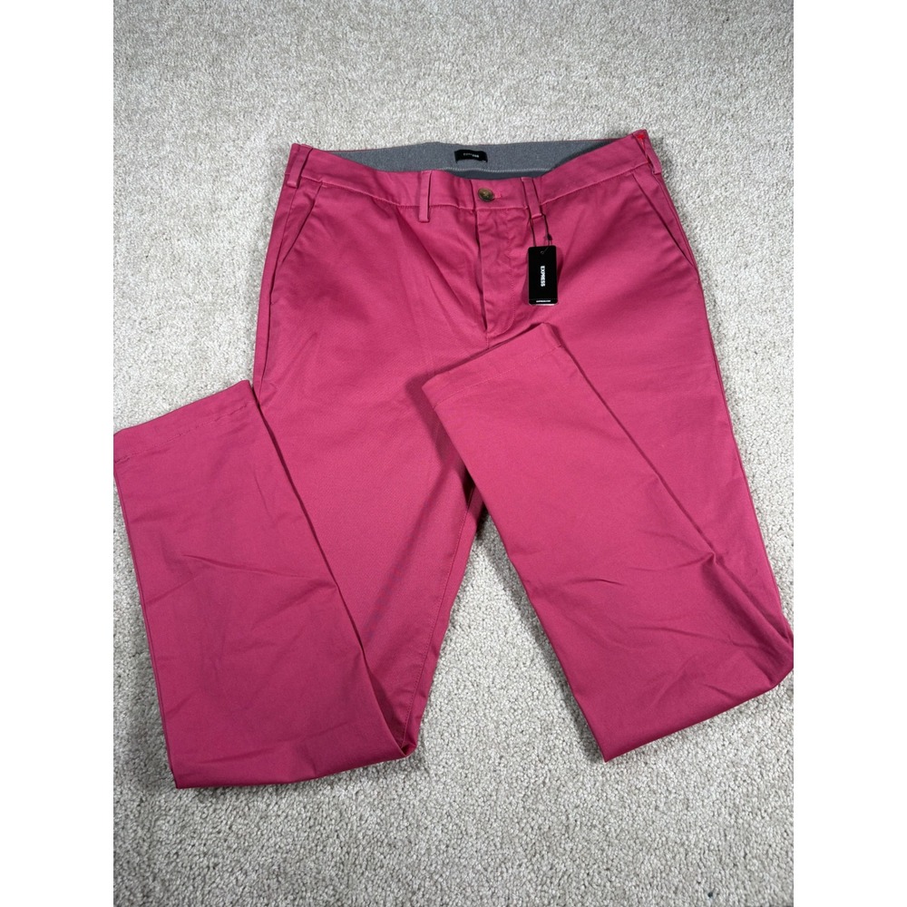 Express Mens Skinny Chino Pants 34x32 Dark Pink Raspberry Red Cotton Blend NWT